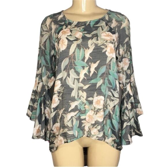 LAUREN CONRAD FLUTTER SLEEVE SPLIT BACK HI LOW BLOUSE TOP SMALL FLORAL FAIRY - Picture 3 of 13